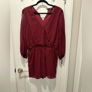 Lulus Burgundy Long Sleeve Surplice Romper Dress